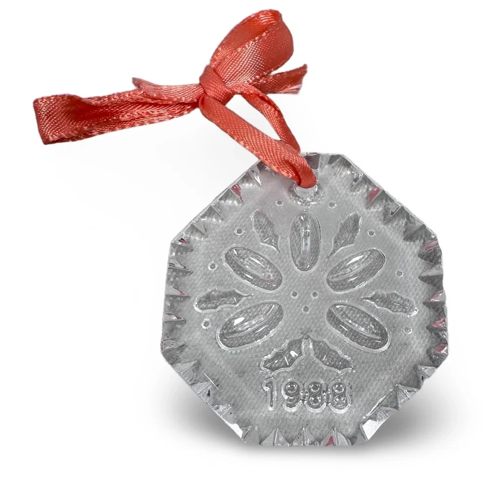 Vintage Waterford Crystal 1988 Christmas Ornament 5 Golden Rings Holly Octagon